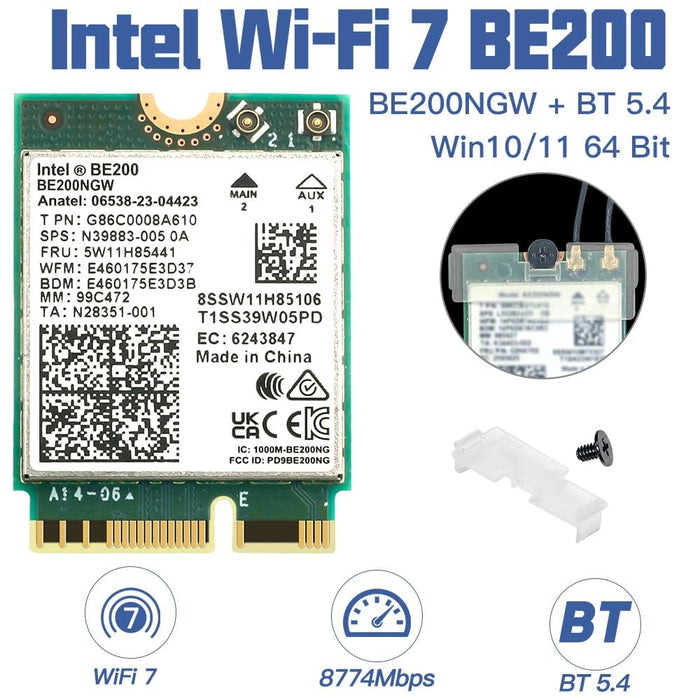 New Wi-Fi 7 Intel BE200 Bluetooth 5.4 WiFi Card BE200NGW 2.4/5/ 6 GHz 5.8 Gbps for Windows 11 PC Laptop