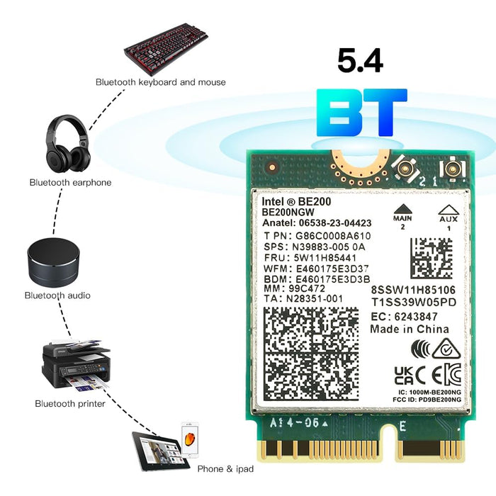 New Wi-Fi 7 Intel BE200 Bluetooth 5.4 WiFi Card BE200NGW 2.4/5/ 6 GHz 5.8 Gbps for Windows 11 PC Laptop